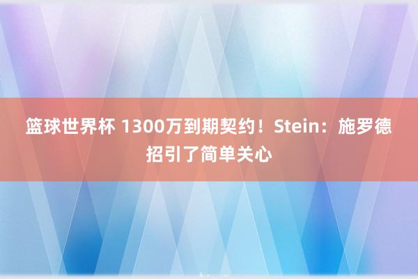 篮球世界杯 1300万到期契约！Stein：施罗德招引了简单关心